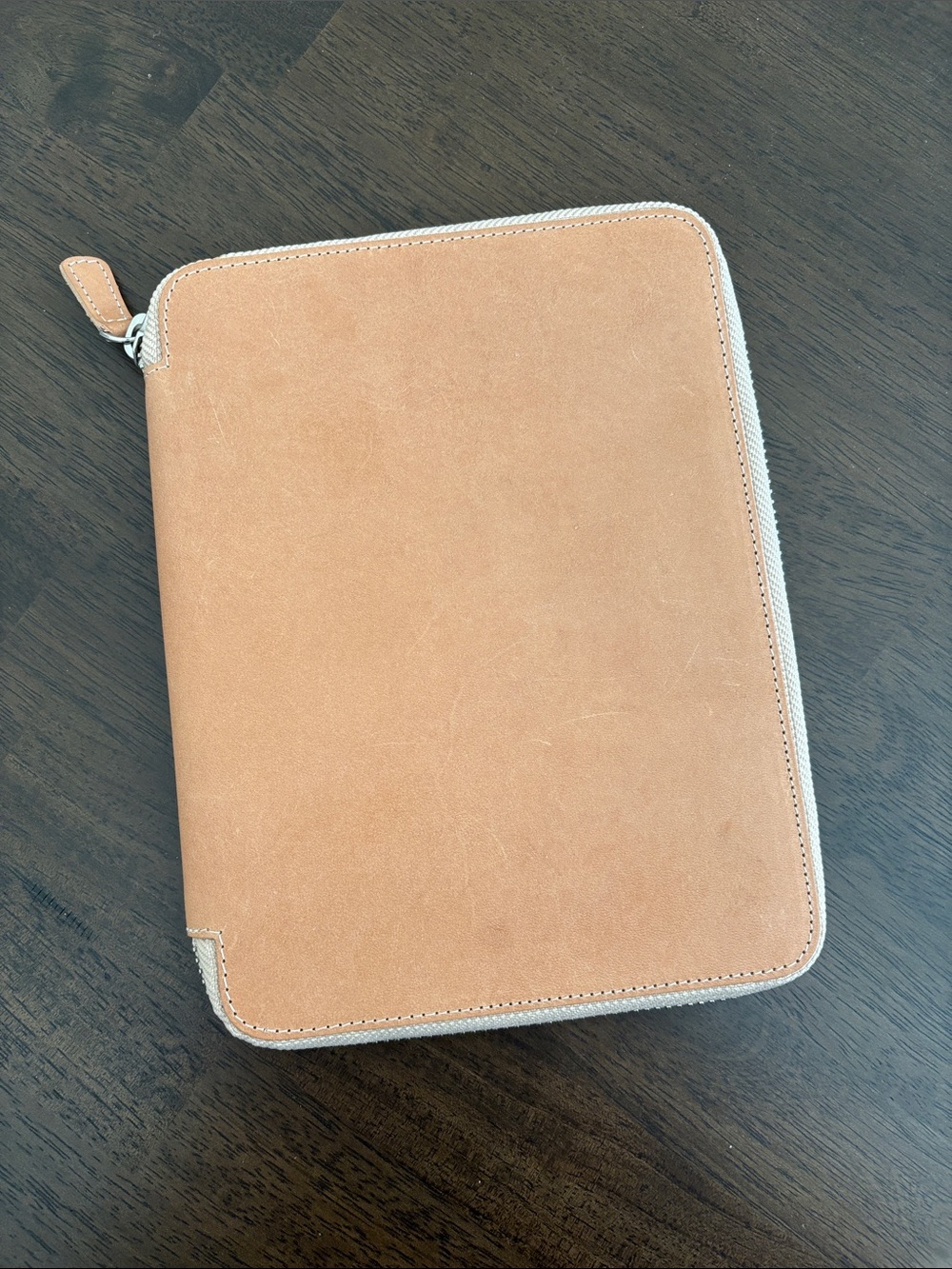 Galen A5 Leather Zipped Notebook Folio Planner Cover Case Undyed Leather